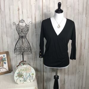 Ralph Lauren Low Cut Black Dress Blouse Medium